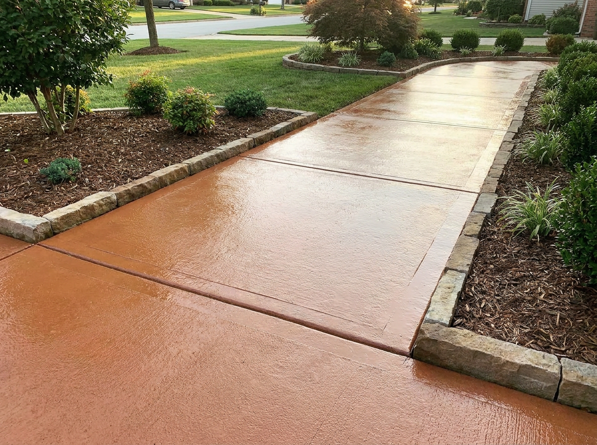 A coloured decorative concrete driveway